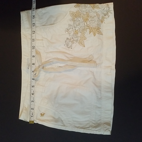 EXPRESS SKIRT Gold Embroidery Roses Sequins WHITE 4 pocket, ribbon tie Size 0 - Picture 2 of 14
